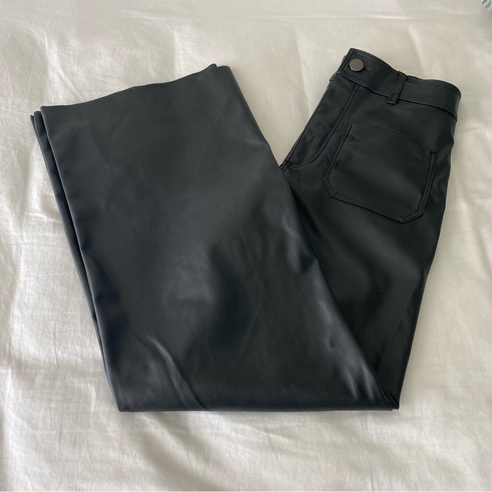 Zara High Rise Wide Leg Straight Leg Faux Leather Pants 2